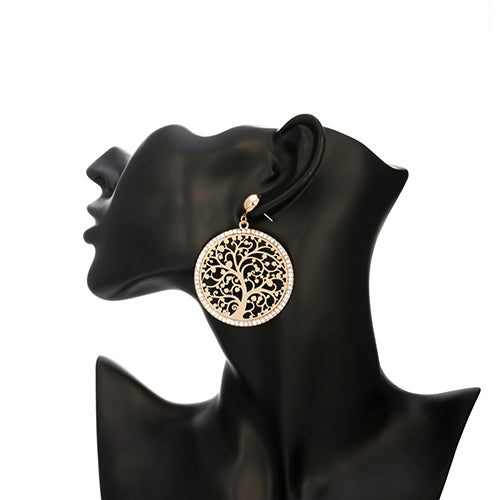 Round Tree of Life Diamond Design Earrings