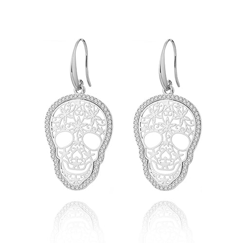 Stainless Steel Zircon Drop Dangle Earrings Jewelry Skull Earrings
