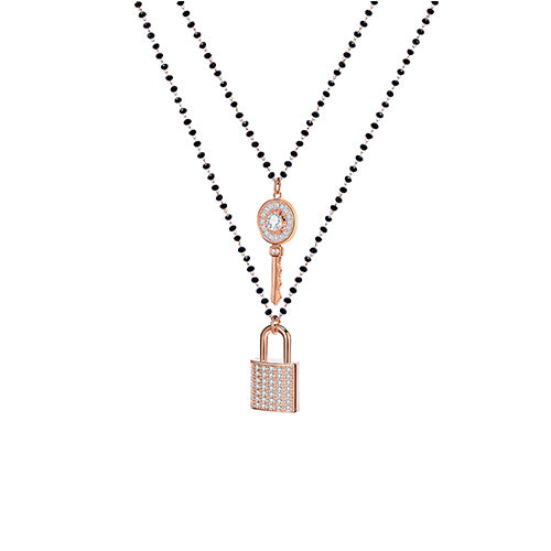 Fashion Zircon Key Padlock Pendant Choker Necklaces