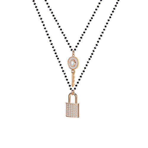 Fashion Zircon Key Padlock Pendant Choker Necklaces