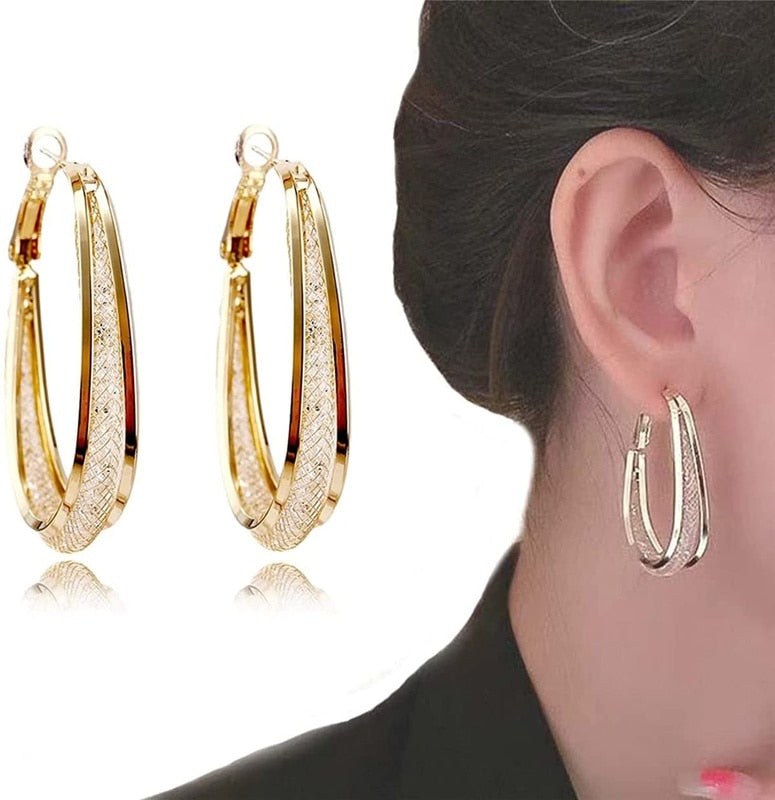 Oval Shiny Hoop Earrings