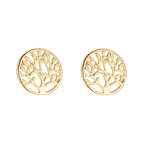 Elegance Gold Color Stainless Steel Stud Earrings Tree of Life Earring for Women