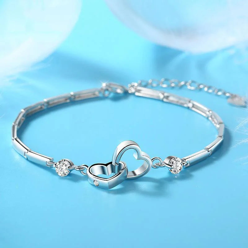 Sterling Silver Soul Sister Double-Heart Bracelet